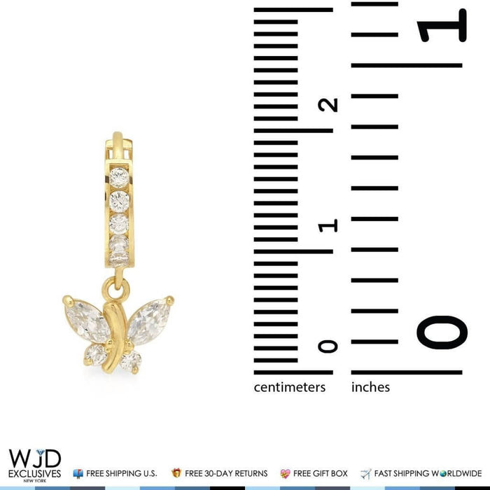 1.50CTW CZ 14K Yellow Gold Butterfly Huggie Hoop Dangle Earrings Size Chart