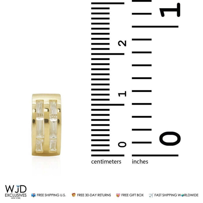 Double-Row CZ Baguette Huggie Hoop Earrings 14K Yellow Gold