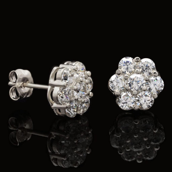 1.50CTW CZ 14K White Gold Round Flower Cluster Stud Earrings