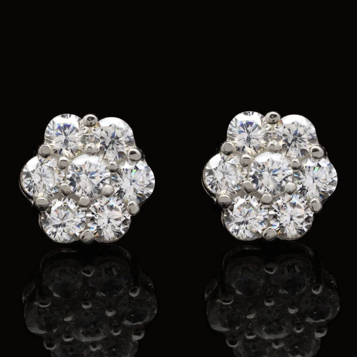 1.50CTW CZ 14K White Gold Round Flower Cluster Stud Earrings