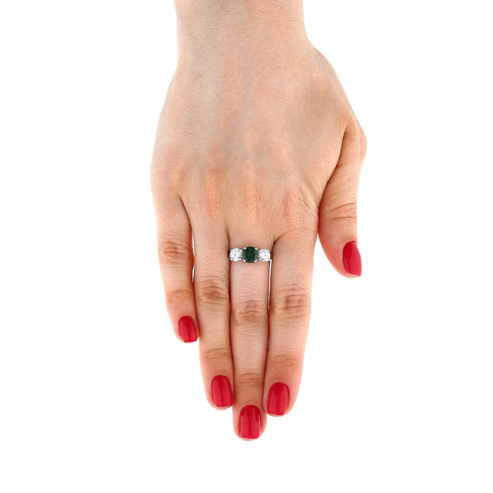 14K Gold White 2CT Emerald And Zirconia Three Stone Anniversary Engagement Ring
