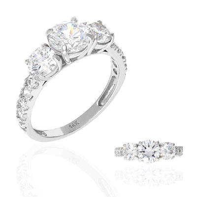 2.5Ct WJD CZ 14K Gold White Three Stone Engagement Ring