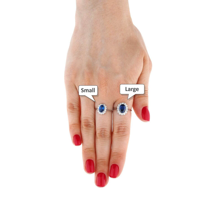 14k Gold White Oval Blue Round CZ Engagement Halo Ring