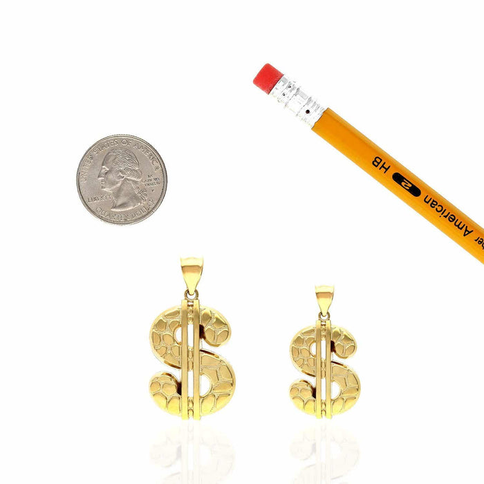 10K Yellow Gold Nugget Dollar Sign Pendant