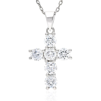 White Gold Over Sterling Silver Round Zirconia Cross Pendant Necklace 18"