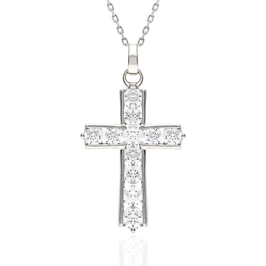 White Gold Over Sterling Silver Channel Set Zirconia Cross Pendant Necklace 18"