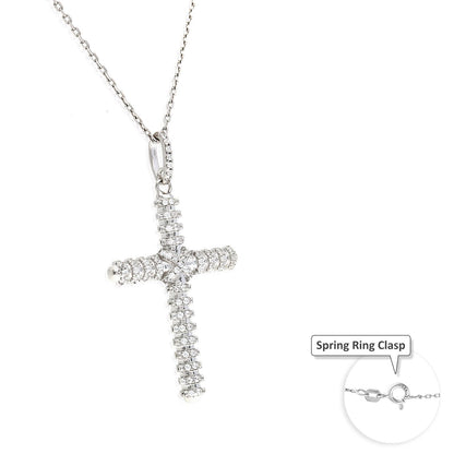 White Gold Over Silver Zirconia Segmented Religious Cross Pendant Necklace 18"