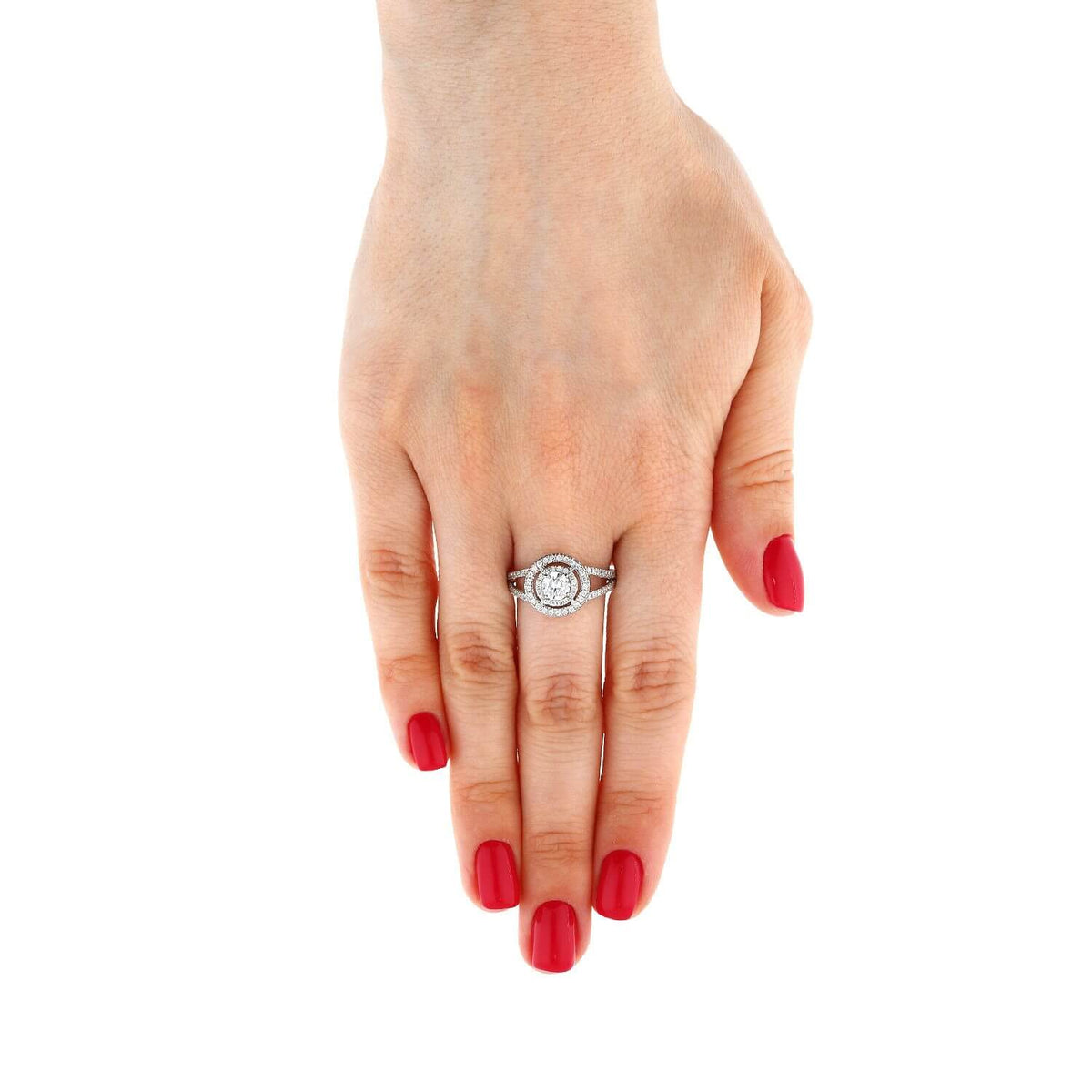 1.5CTW CZ Round-Cut Double-Halo 14K Gold White Engagement Ring