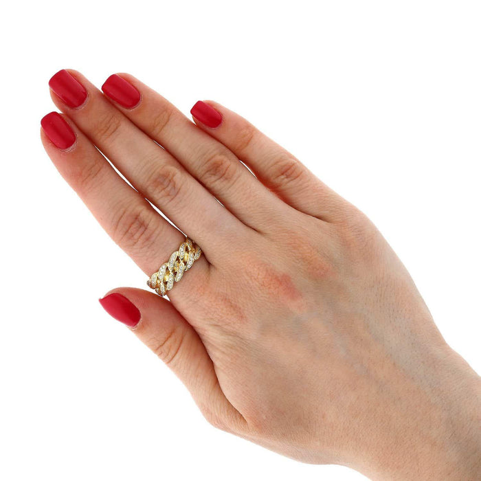 18K Gold Over Silver Yellow Rose White Pave CZ Miami Ring