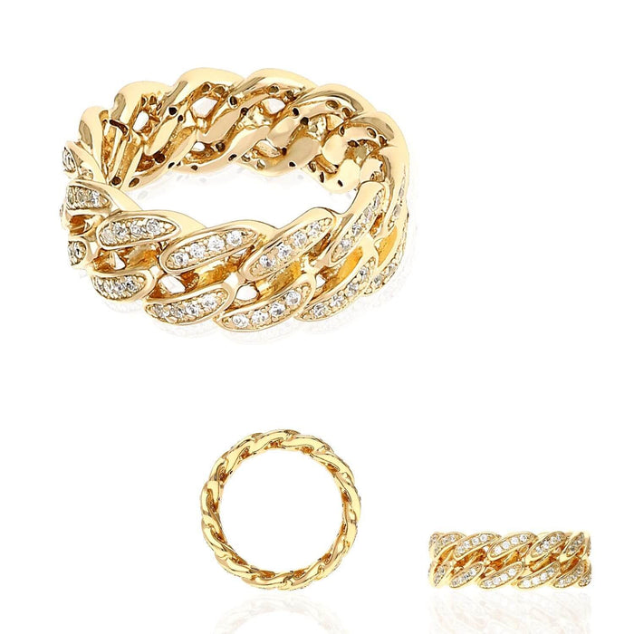 18K Gold Over Silver Yellow Rose White Pave CZ Miami Ring