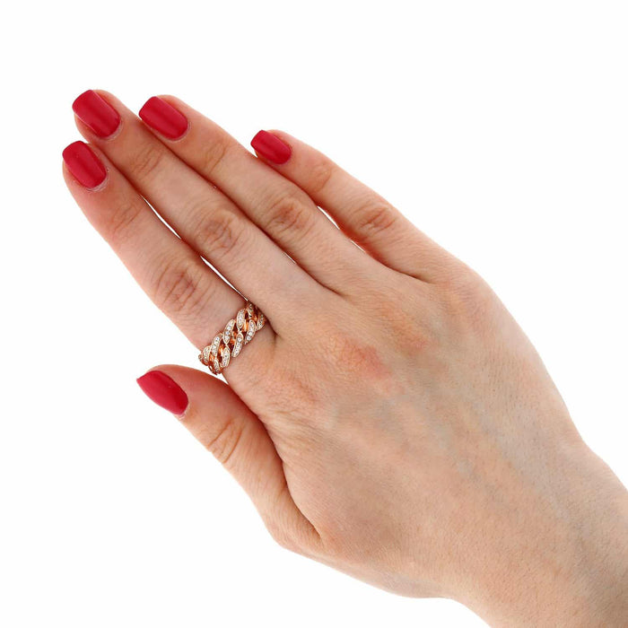 18K Gold Over Silver Yellow Rose White Pave CZ Miami Ring