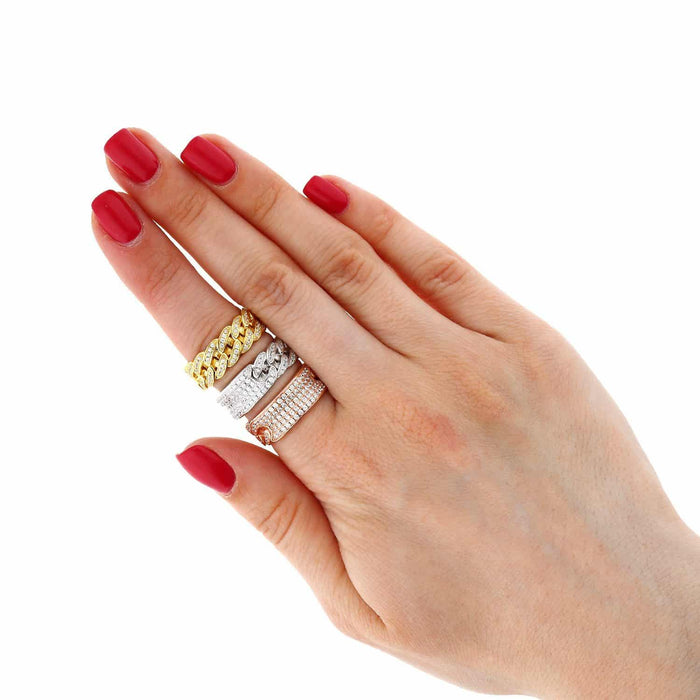 Gold Over 925 Silver All-Around 5-Row Pave CZ Miami Cuban Ring