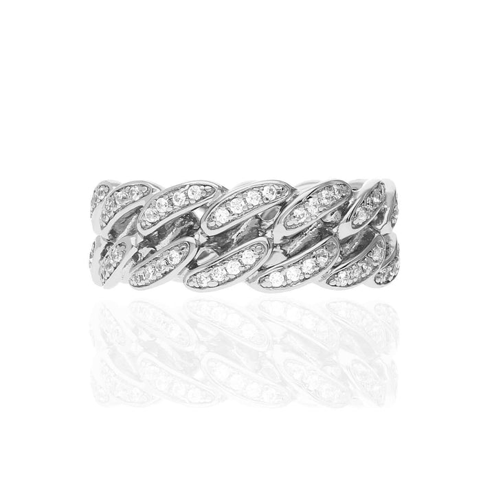 18K Gold Over Silver Yellow Rose White Pave CZ Miami Ring