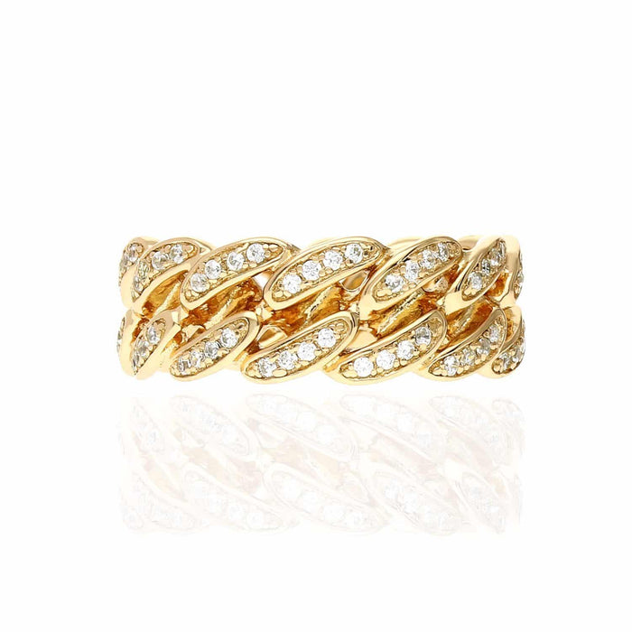 18K Gold Over Silver Yellow Rose White Pave CZ Miami Ring