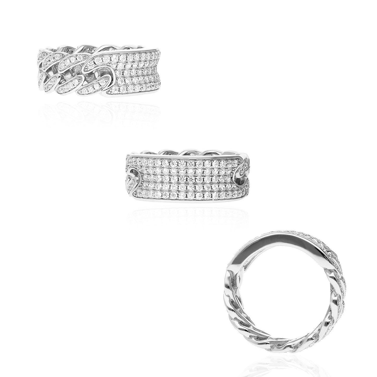 Gold Over 925 Silver All-Around 5 Row Pave CZ Miami Cuban Ring