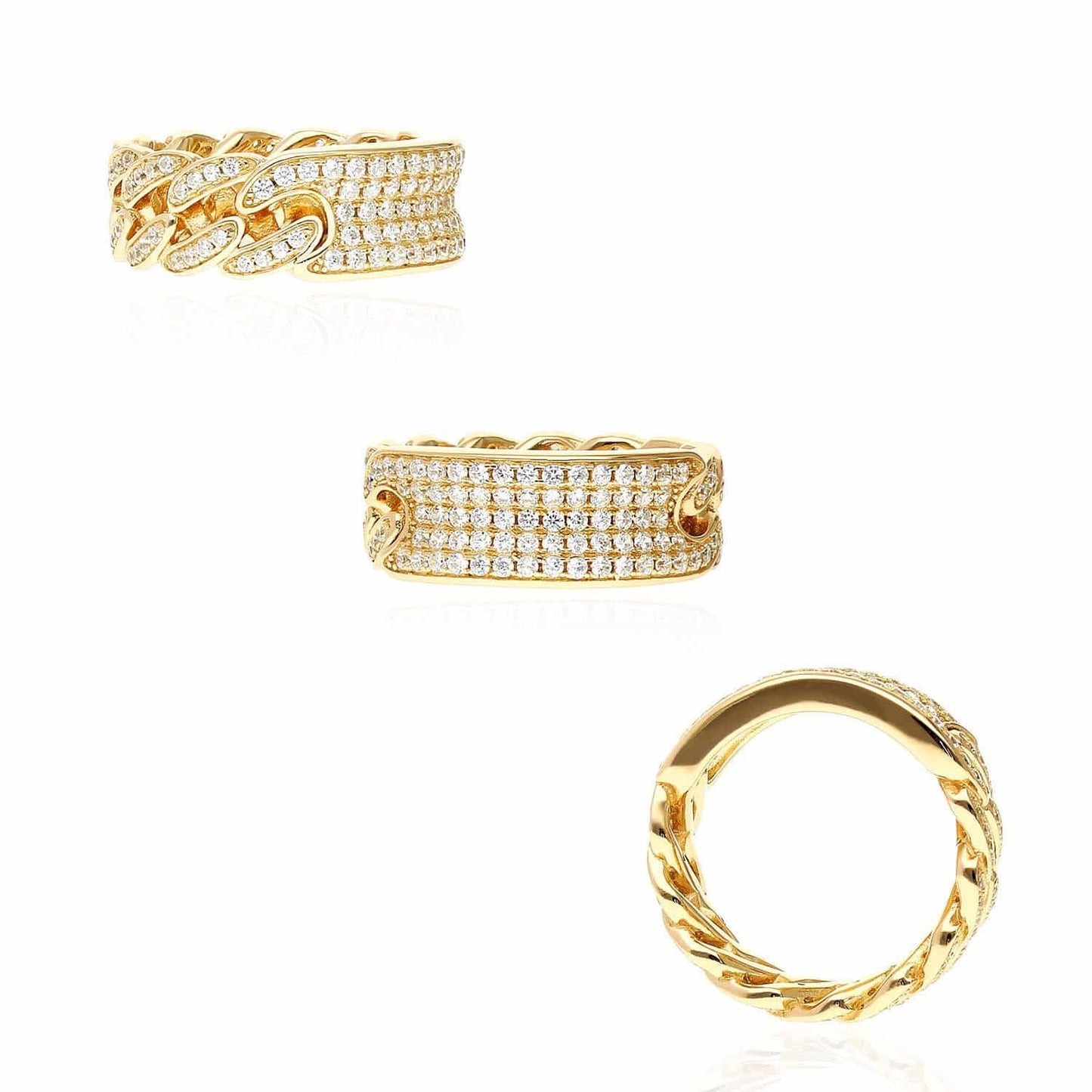 Gold Over 925 Silver All-Around 5 Row Pave CZ Miami Cuban Ring
