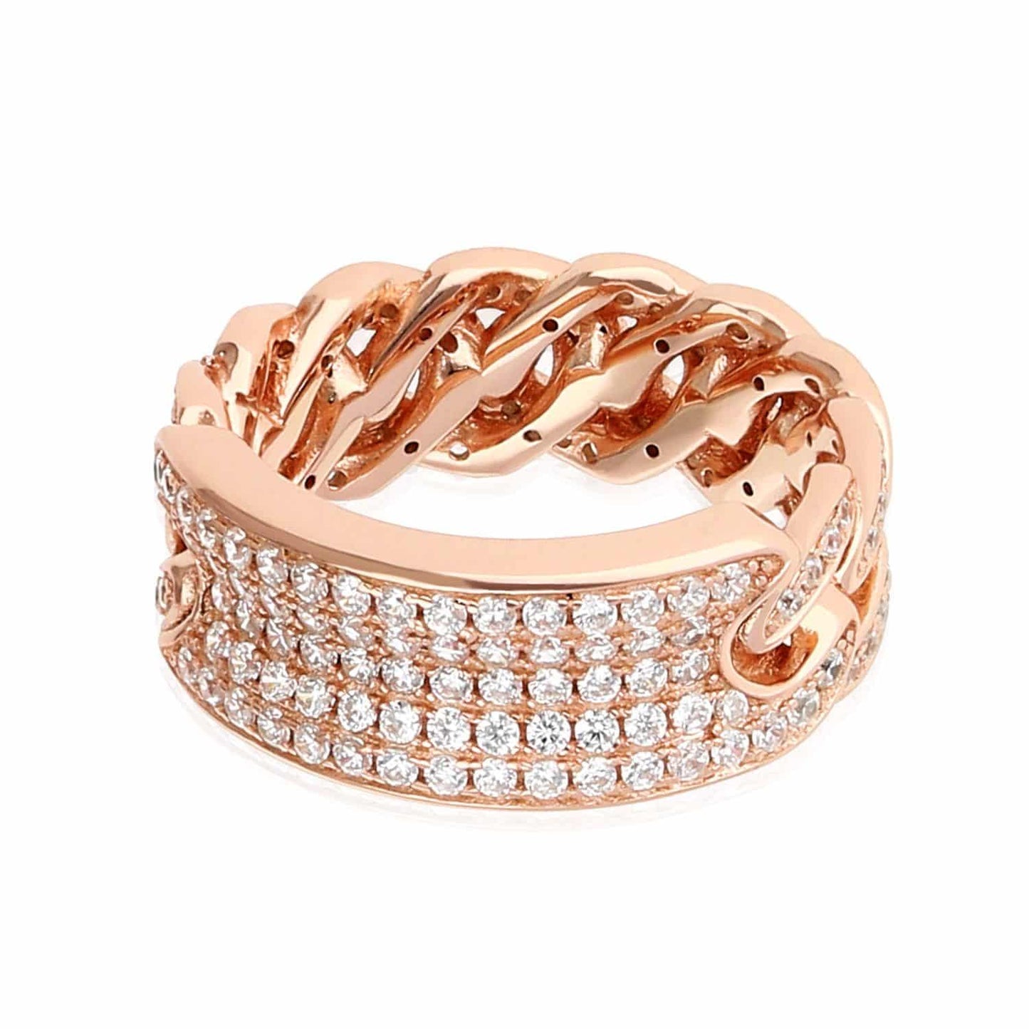 Gold Over 925 Silver All-Around 5 Row Pave CZ Miami Cuban Ring