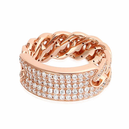 Gold Over 925 Silver All-Around 5 Row Pave CZ Miami Cuban Ring