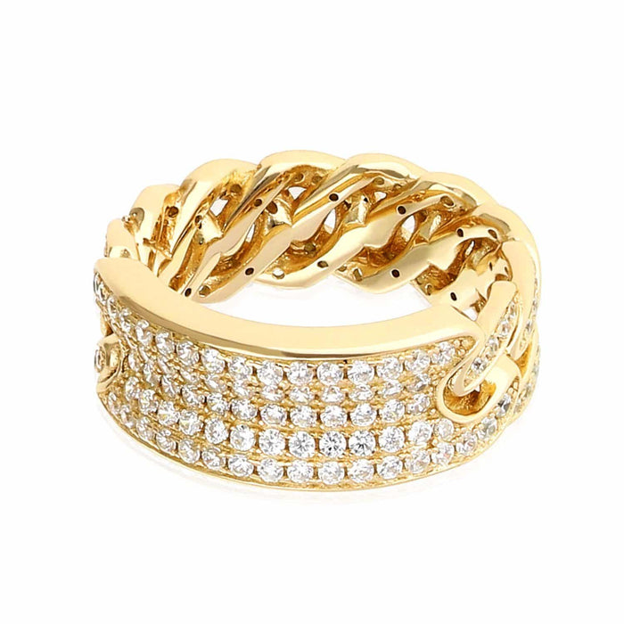 Gold Over 925 Silver All-Around 5-Row Pave CZ Miami Cuban Ring