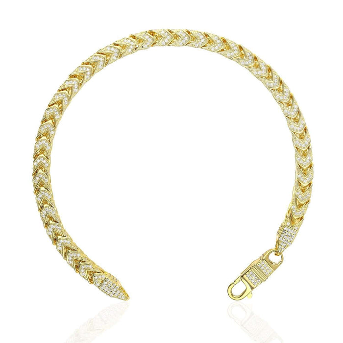 14K Gold Over Sterling Silver Pave Zirconia 6mm Franco Bracelet (Solid Links) 8"-9"