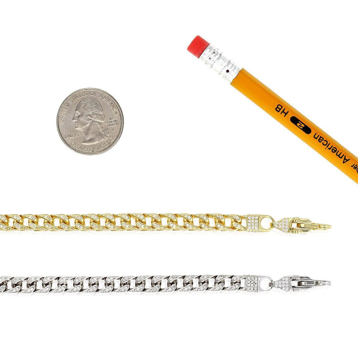 14K Gold Over Sterling Silver Pave Zirconia 6mm Franco Bracelet (Solid Links) 8"-9"