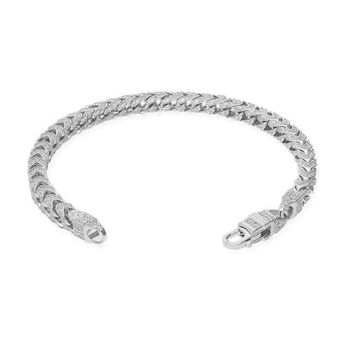 14K Gold Over Sterling Silver Pave Zirconia 6mm Franco Bracelet (Solid Links) 8"-9"