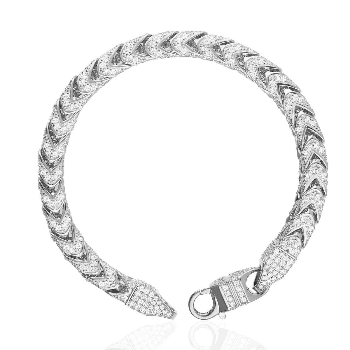 14K Gold Over Sterling Silver Pave Zirconia 7mm Franco Bracelet (Hollow) 8.5"-9"