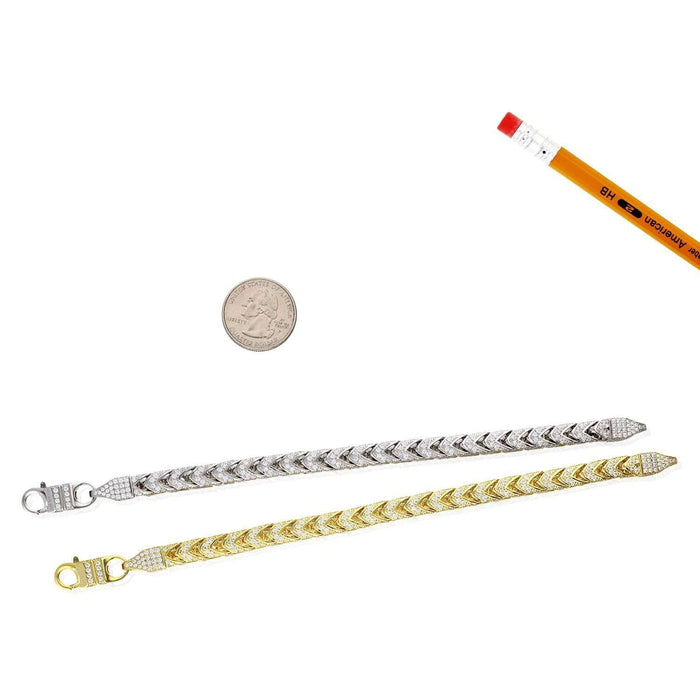 14K Gold Over Sterling Silver Pave Zirconia 7mm Franco Bracelet (Hollow) 8.5"-9"