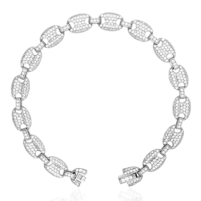 Gold Over Sterling Silver CZ 8mm Puffed Mariner Anchor Bracelet (Hollow) 8"-9"