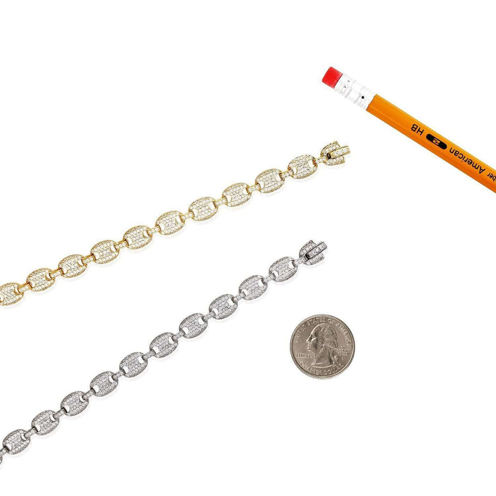 Gold Over Sterling Silver CZ 8mm Puffed Mariner Anchor Bracelet (Hollow) 8"-9"