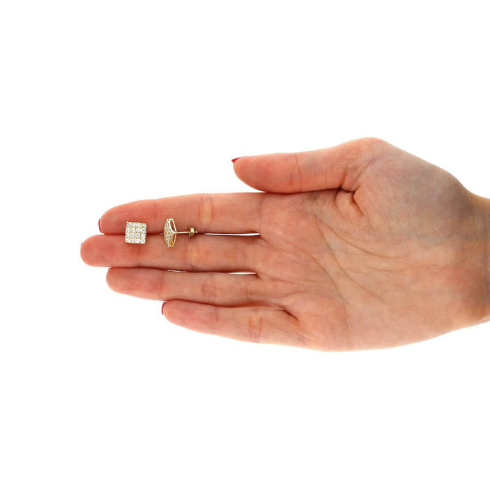 10K Gold Pave Set 1Ct CZ Square Stud Earrings