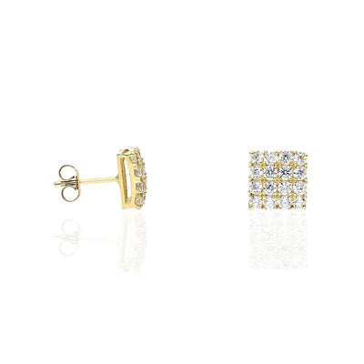 10K Gold Pave Set 1Ct CZ Square Stud Earrings