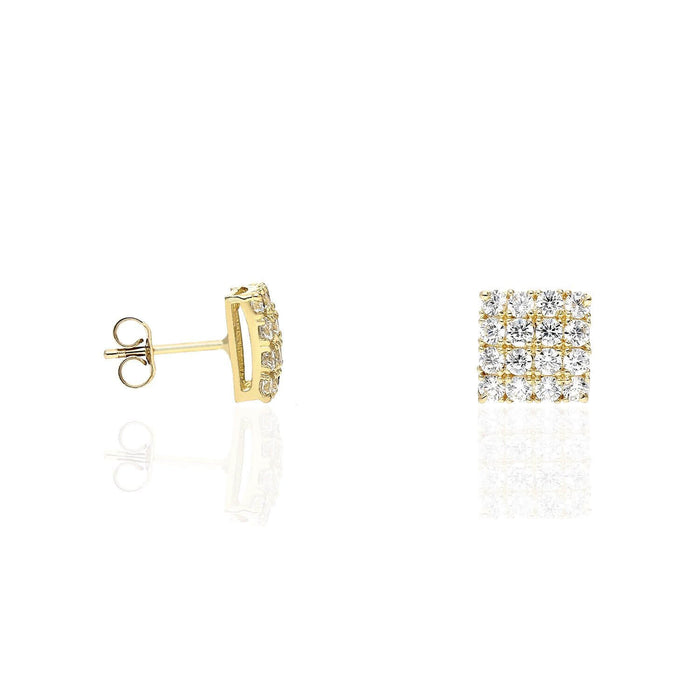 10K Gold Pave Set 1Ct CZ Square Stud Earrings