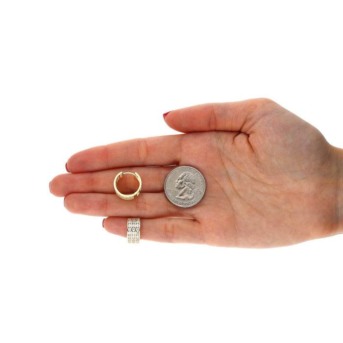 10K Yellow Gold Channel Set 3Row 2Ct CZ Huggie Hoop Earrings 15mm