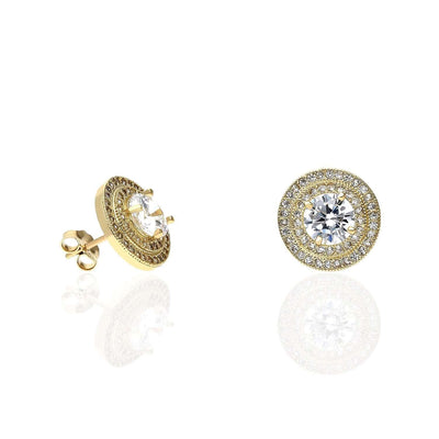 2.5 Carat Round Double Halo CZ Studs Earrings 10K Yellow Gold