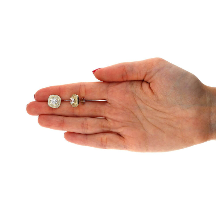 10K Yellow Gold 2.75Ct CZ Squircle Double Halo Stud Earrings