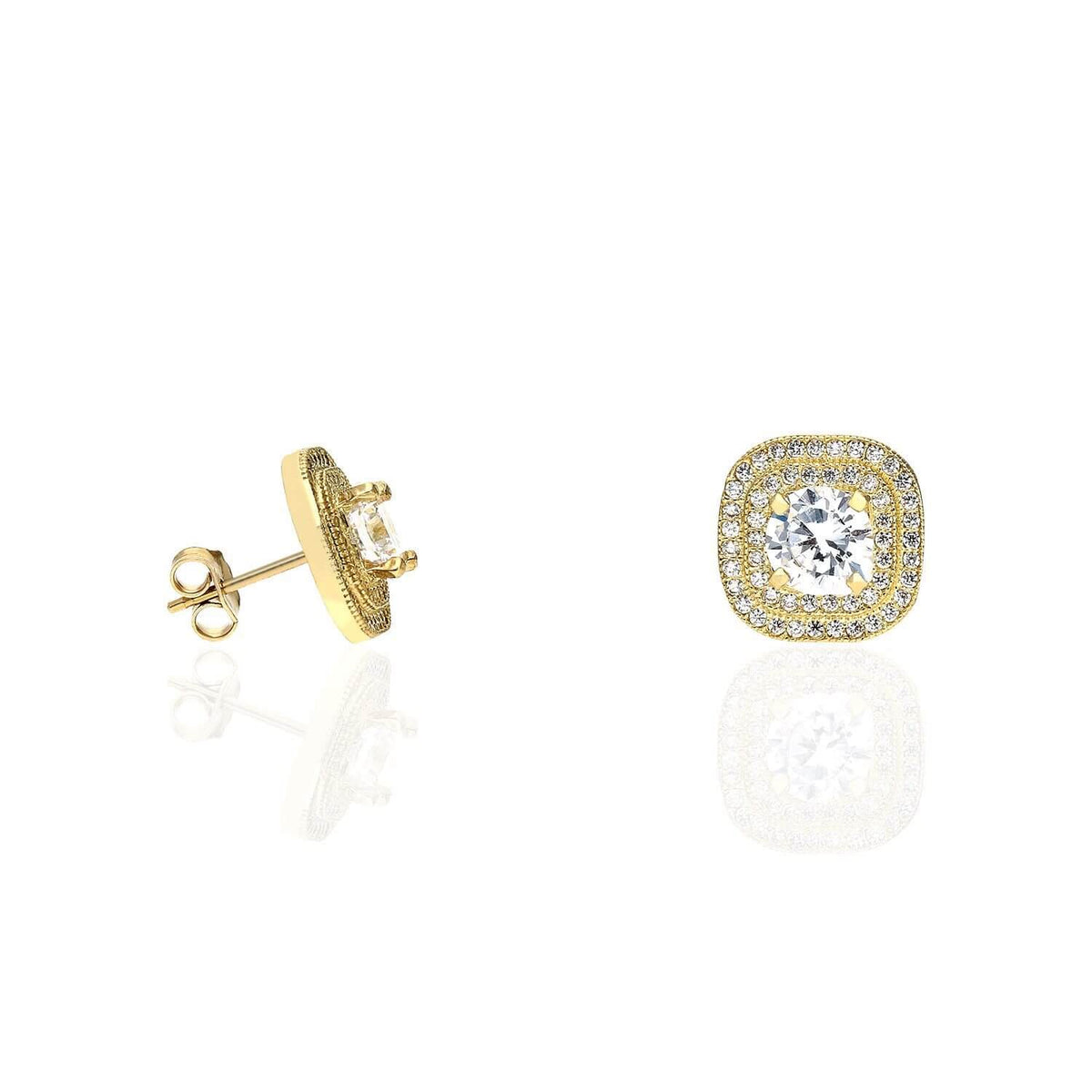 10K Yellow Gold 2.75Ct CZ Squircle Double Halo Stud Earrings