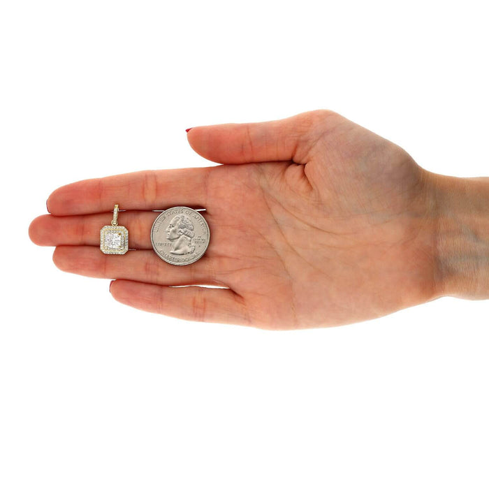 10K Yellow Gold 1.8Ct CZ Asscher Double Halo Pendant 18"