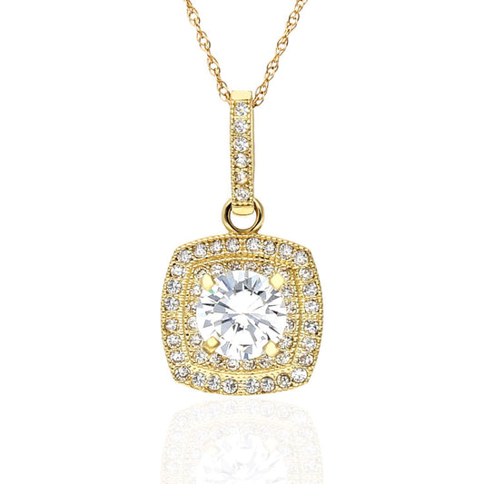 1.25Ct CZ Double Halo Square Shaped Pendant in 10K Yellow Gold