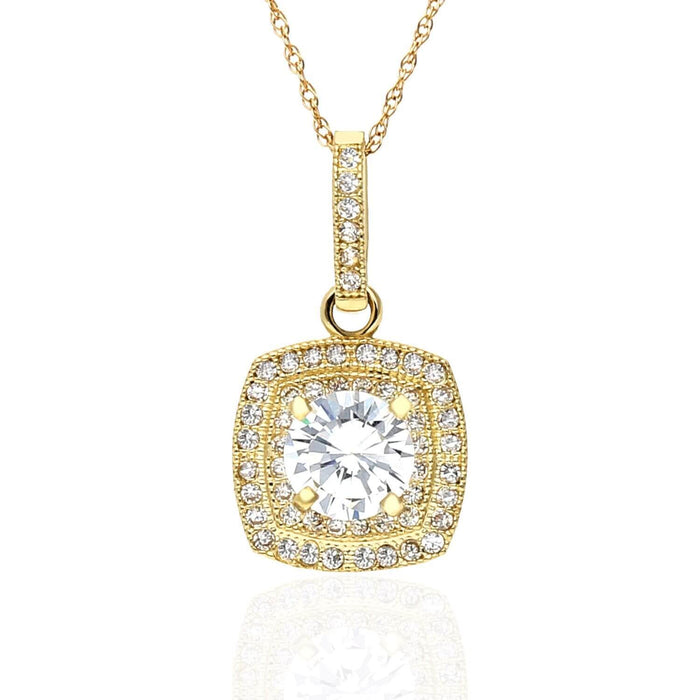 1.25Ct CZ Double Halo Square Shaped Pendant in 10K Yellow Gold