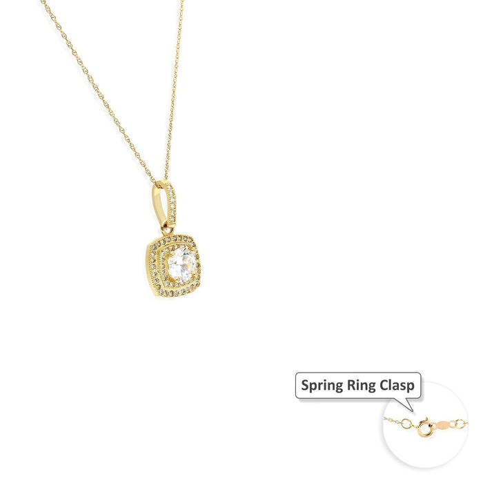 1.25Ct CZ Double Halo Square Shaped Pendant in 10K Yellow Gold