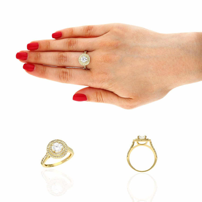 1.75CTW CZ 10K Gold Yellow Double Halo Engagement Ring