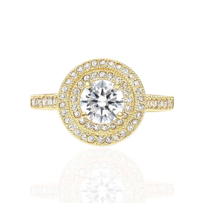 1.75CTW CZ 10K Gold Yellow Double Halo Engagement Ring