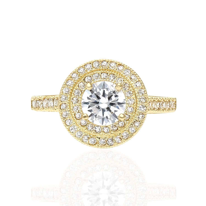 1.75CTW CZ 10K Gold Yellow Double Halo Engagement Ring