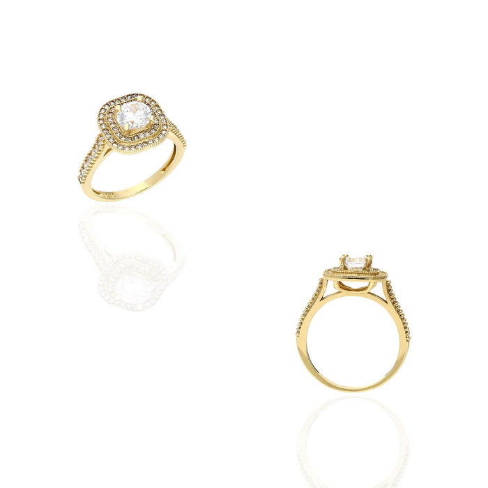 1.5CTW CZ 10K Gold Yellow Double Halo Squircle Engagement Ring
