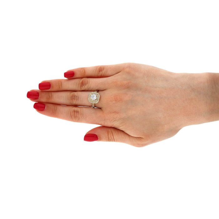 1.5CTW CZ 10K Gold Yellow Double Halo Squircle Engagement Ring