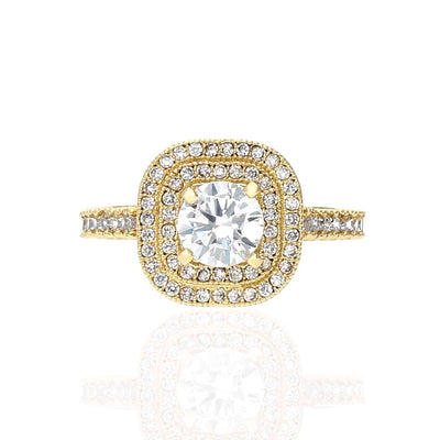 1.5CTW CZ 10K Gold Yellow Double Halo Squircle Engagement Ring