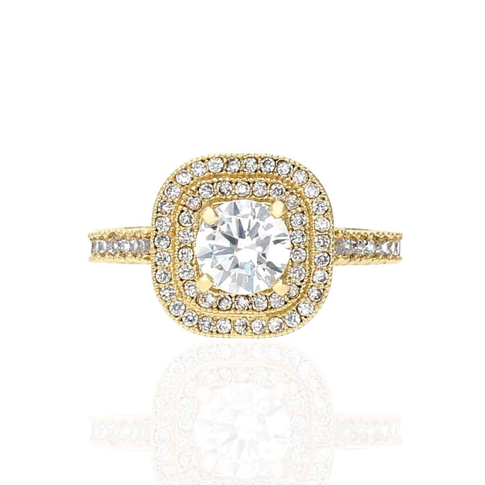 1.5CTW CZ 10K Gold Yellow Double Halo Squircle Engagement Ring