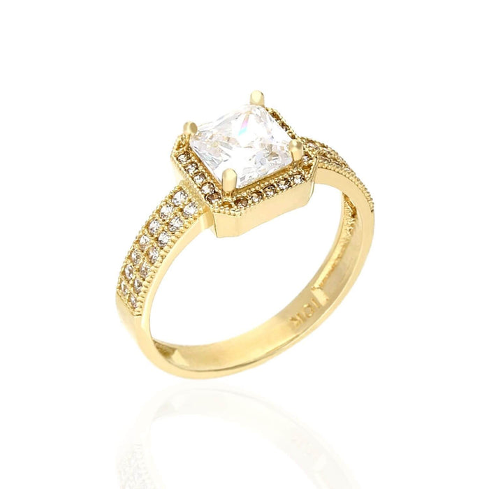 2TCW CZ Asscher Shape 10K Gold Yellow 2-Row Halo Engagement Ring