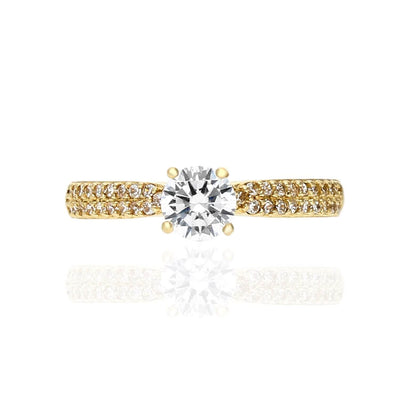 10K Yellow Gold CZ 2-Row Half Eternity Classic Engagement Ring